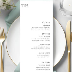 Modern Minimal Wedding Menu Template with Monogram | Customizable | Digital Download | Canva Download 4 X 9 | Instant Download