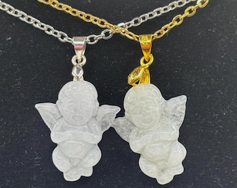 Genuine Jade Pendant Necklace: 18k Gold or Sterling Silver Chain