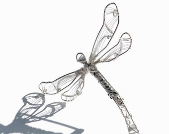 Silver Dragonfly Pin. Wire Wrapped Dragonfly Brooch. Dragonfly Jewelry. Elegant Art Nouveau Jewelry.