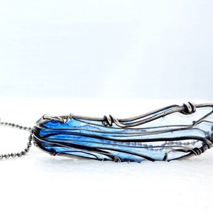 Close Up Dragonfly Necklace: Oxidized Sterling Silver and Blue Shades
