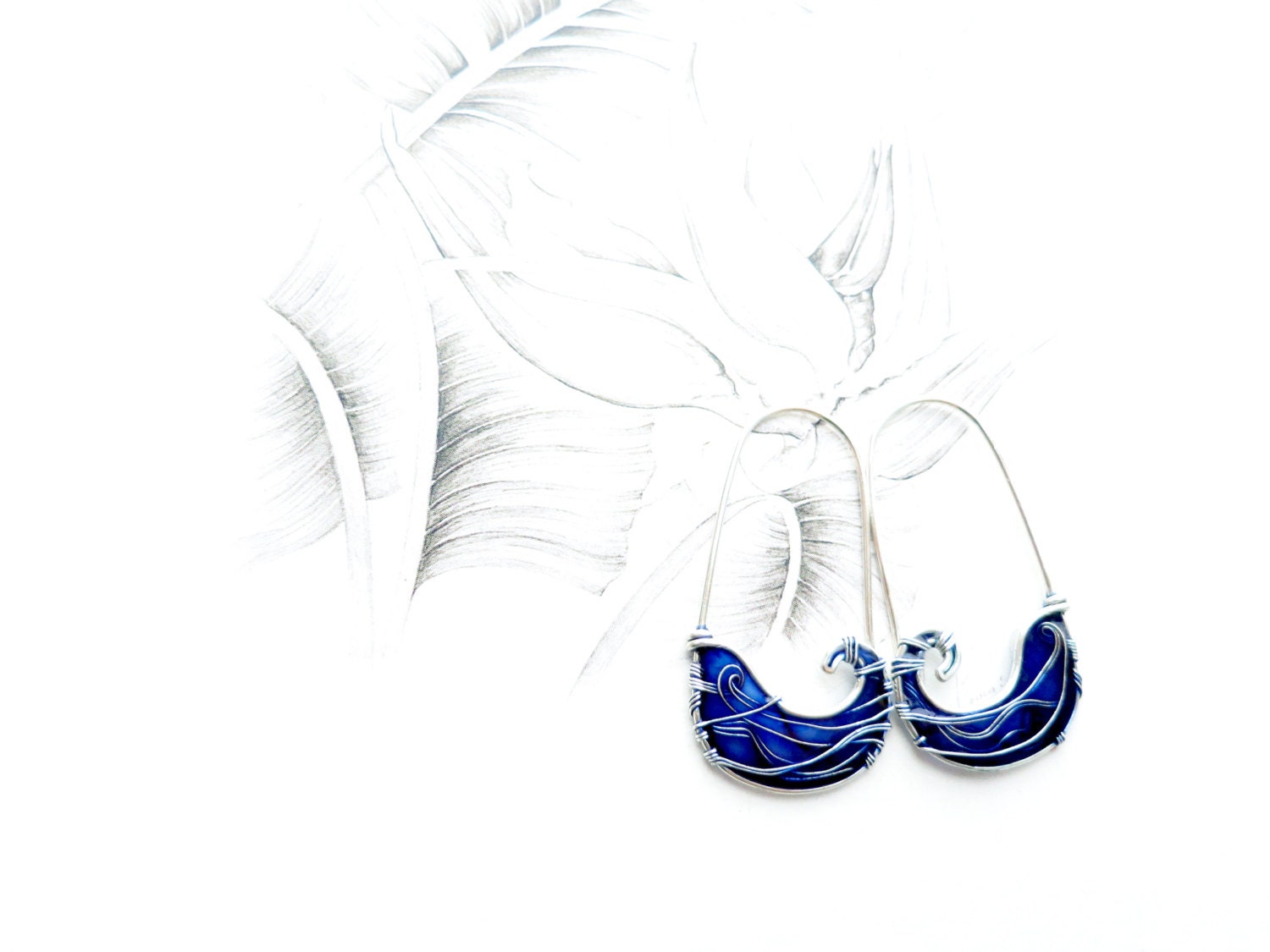Blue Hoop Earrings. Waves Earrings. Blue Earrings. Sterling | Etsy