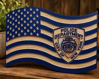 City of New York Police Department NYPD Police Wood Wavy Flag