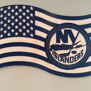 New York Islanders Carved Wooden Wavy Flag