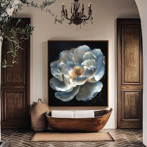 Magnolia in Moonlight | Blooming White Magnolia Flower | Painting Artwork Print