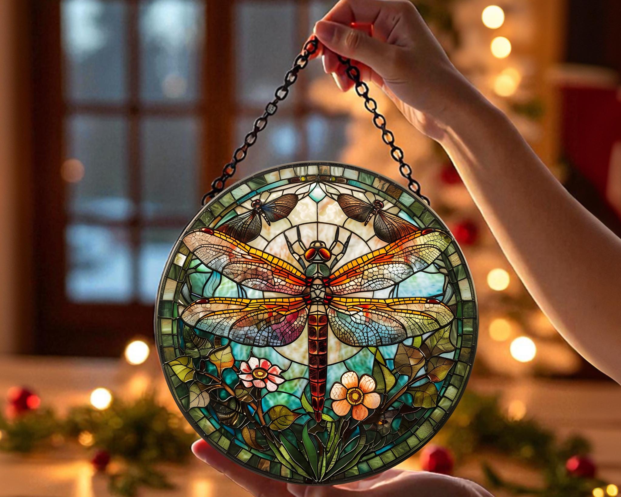 Dragonfly Memory Stained Glass Suncatcher, Floral Dragonflies ...