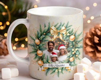Christmas Personalized Photo Mug Design, Custom Family Xmas Photo Sublimation Template Mug PNG, Instant Download, Wrap and Transfer Mug PNG