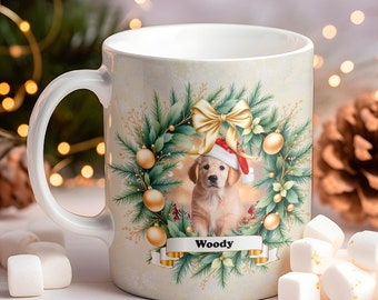 Christmas Personalized Photo Mug Design, Custom Xmas Dog Photo Sublimation Template Mug PNG, Instant Download, Wrap and Transfer Mug PNG