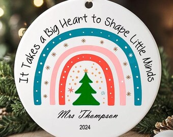 Personalized Rainbow Teacher Christmas Ornament, Custom Teacher Ornament, Teacher Gift, Teacher Thank You Gift, Teacher Keepsake Gift