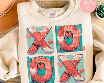 XOXO Valentine's Day T-shirt Design, Retro Valentine's Day T-shirt Design, Heart Png, Valentine's Day Png, Valentine Bow Png, Xoxo Heart Png