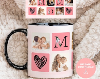 MOM Floral Grid Photo Mug Design. Mom Digital Sublimation Paper. Mom Pattern for 11oz/15oz Transfers - High Resolution Transparent PNG