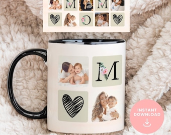 MOM Floral Grid Photo Mug Design. Mom Digital Sublimation Paper. Mom Pattern for 11oz/15oz Transfers - High Resolution Transparent PNG