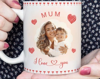 MOM I love you, photo mug template PNG, British Mother's Day sublimation file, "I love Mum" photo mug, watercolor heart, Gift for mom