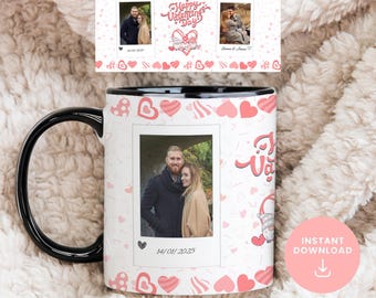 Photo Mug Template for Sublimation, Happy Valentine's Day, I Love You, Transparent PNG & Centered PDF - 11oz / 15oz - Instant Download