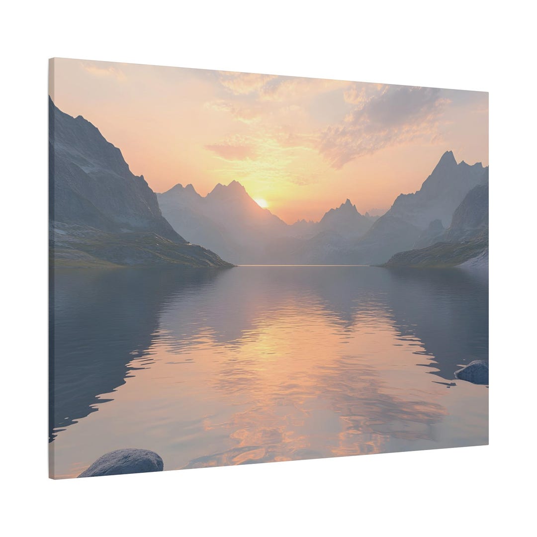 Golden Sunrise Mountain Lake Landscape Wall Art Canvas Peaceful Nature ...