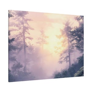 Enchanting Forest Sunrise Canvas Print | Soft Pastel Misty Landscape Art | Tranquil Nature Wall Living Room Decor, Bedroom, Office [Classic]