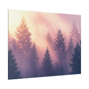 Eco Golden Sunrise in Misty Pine Forest Canvas Print | Tranquil Nature Wall Art for Living Room, Bedroom, Office | Sustainable Decor [Eco]