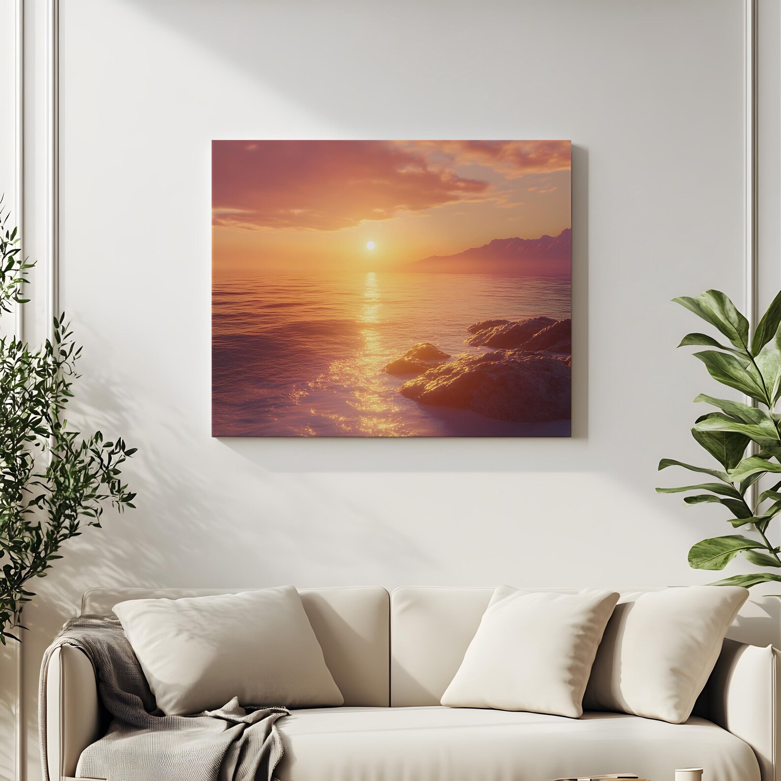 Golden Ocean Sunset | Coastal Landscape Wall Art Canvas | Warm Beach ...