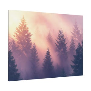 Golden Sunrise in Misty Forest Canvas Print | Tranquil Nature Wall Art for Living Room, Bedroom, Office | Peaceful Landscape Decor [Classic]