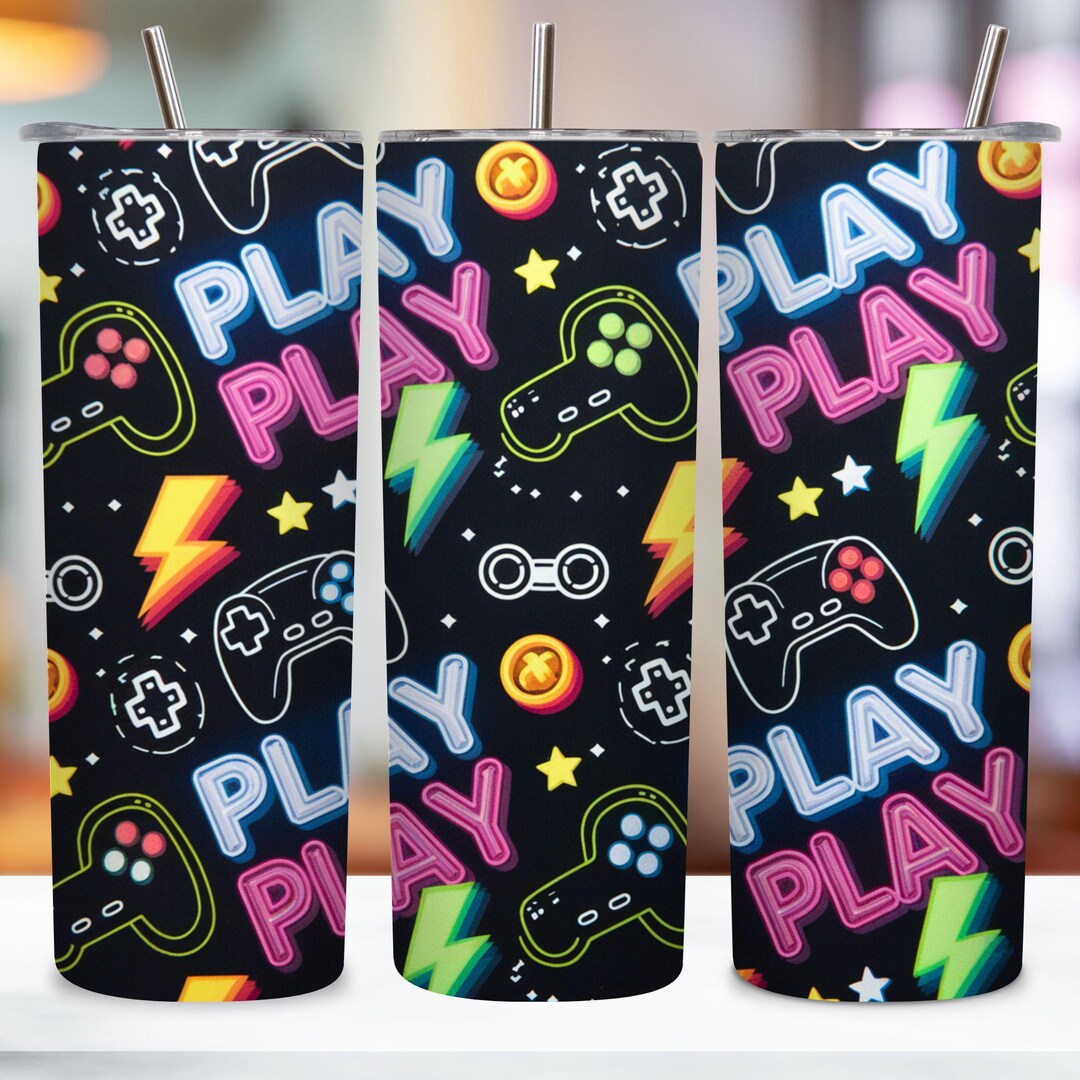 Gamer Tumbler Wrap 20oz Skinny Gaming Tumbler Sublimation Design Play ...