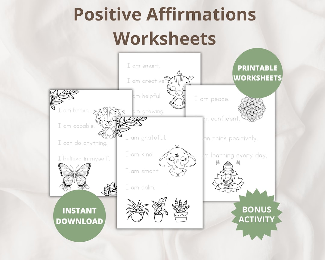Printable Positive Affirmations Worksheets, Handwriting Pages, Letter