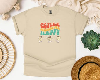 Koffieshirt, koffie maakt me blij shirt, cadeau koffieliefhebber, schattig koffieshirt, java shirt, leuk koffieshirt, retro koffieshirt