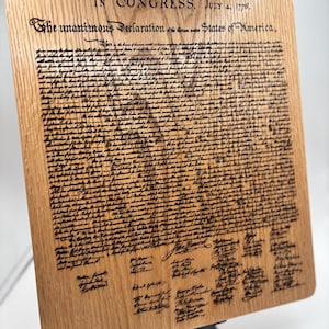 Selbstständigkeitserklärung Selbstständigkeitserklärung Holzgravur | Vaterländische Kunst | Historische Amerikanische Dokument Plakette | Geschenk von 1776