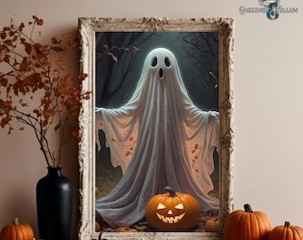 Halloween Ghost Printable Wall Art, Ghost Digital Artwork, Spooky Cute Halloween Decor, Friendly Ghost Art, Cute Ghost, Kid's Halloween