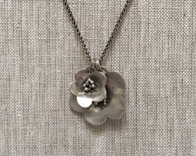 Double Buttercup Necklace Handmade Solid Sterling Silver