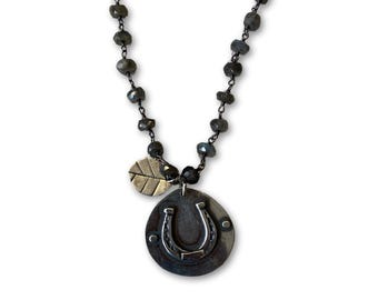 Luckily Sterling Silver Horseshoe & Labradorite Necklace by iNk Jewelry