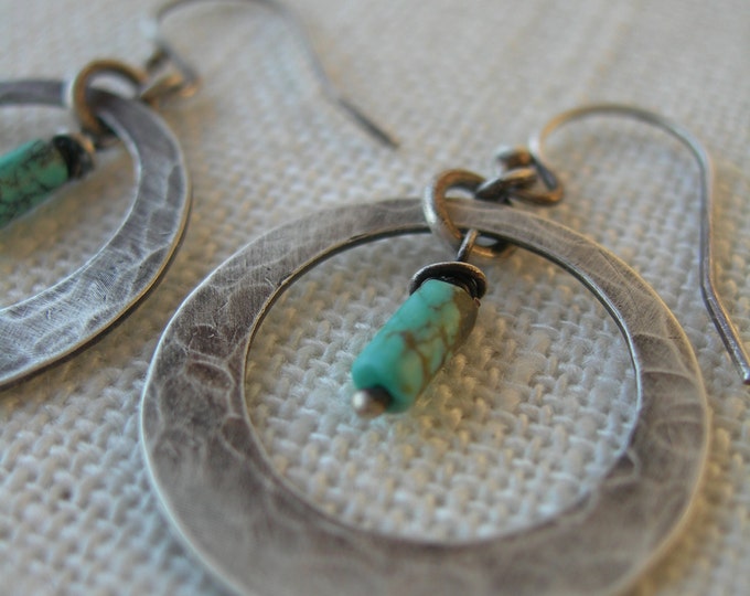 Spanish Sky Hammered Turquoise and Sterling Dangle Earrings
