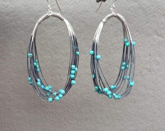 Oval Sterling Silver Turquoise Statement Earrings -abacus by Ink