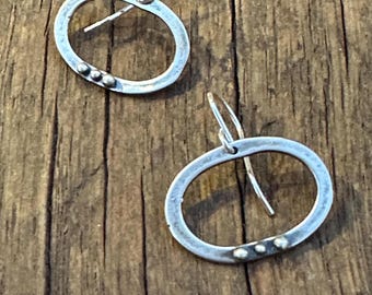 Sterling Silver Oval Dot Earrings "Three Moons" Earrings by iNk Jewelry