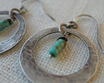 Spanish Sky Earrings – Sterling Silver Hoops with Turquoise Drops by iNk Jewelry