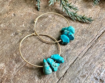 Gold Filled Turquoise Hoop Earrings: Boho Everyday Jewelry “ 3’s Company” by iNk Jewelry