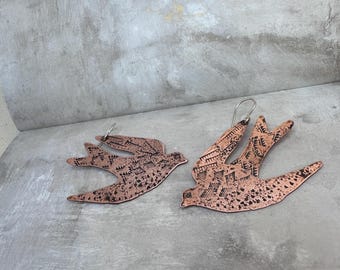 Soaring Swallow Copper Earrings by iNk Jewelry
