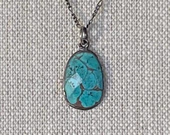 Faceted Turquoise Pendant with black bezel and chain "Turq" gemstone necklace by iNk Jewelry