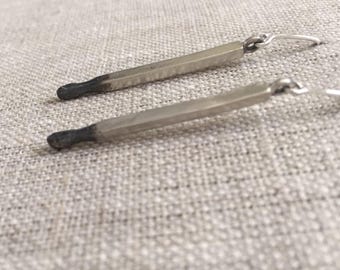 Matchstick Earrings Old Flame in Sterling Silver Burning Love by iNk Jewelry