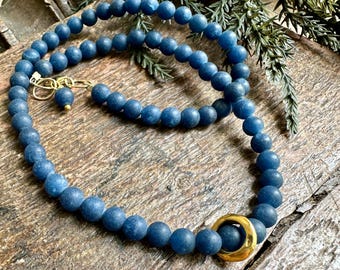 Aqua Moonstone Necklace with Gold Ring: Handmade Gemstone Pendant