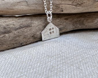 Sterling Silver Tiny House Necklace, Rustic Oxidized Dangle Cottage Jewelry Haven by ink Jewelry