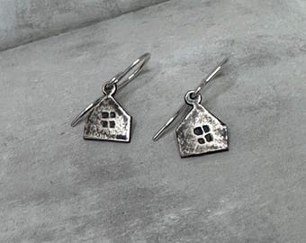 Sterling Silver Tiny House Earrings, Oxidized Rustic Dangle Cottage Jewelry Haven by iNk Jewelry