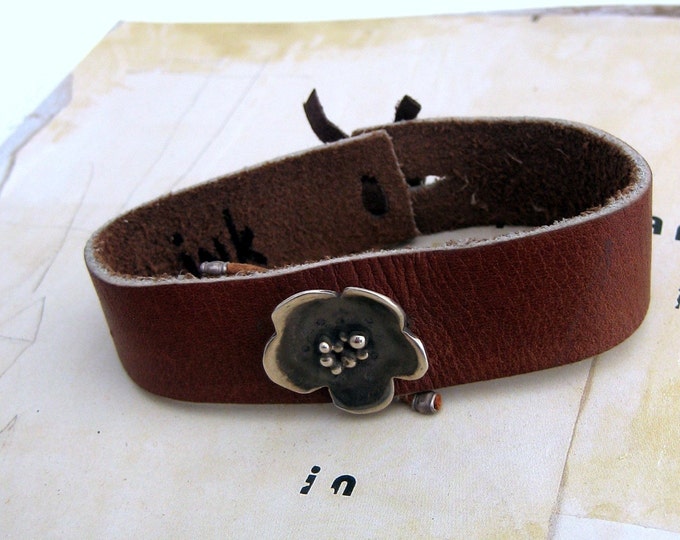 Leather Flower Wrist Wrap Bracelet