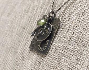 Lucky Charms Necklace in Sterling Silver with Peridot Gemstone Drop