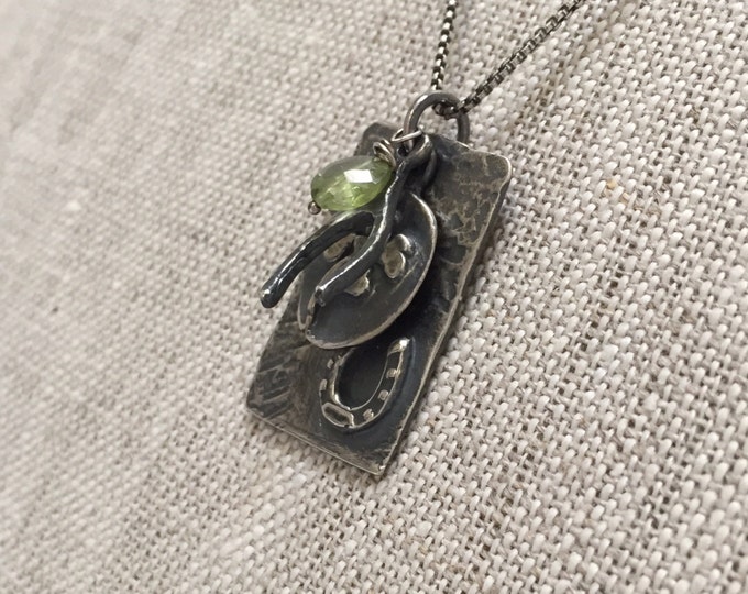 Lucky Charms Necklace in Sterling Silver with Peridot Gemstone Drop