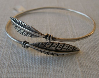 Leo Solid Sterling Silver Leaf Design Adjustable Bangle by iNk Jewelry