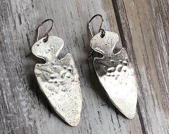 Handcrafted Silver Arrowhead Earrings with a Rustic Touch by iNk Jewelry