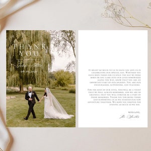 Modèle de carte de remerciement pour mariage Modèle de carte de remerciement pour photo de mariage en téléchargement numérique