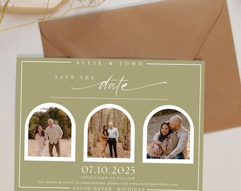 Custom Color Save The Date Template Digital Download Wedding Olive Green Save The Date Template Engagement Photo Save The Date