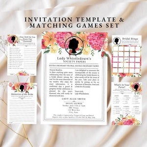 Plantilla y juego de invitación para despedida de soltera de Bridgerton para Lady Whistledown, descarga digital