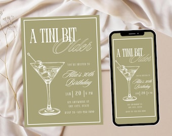 A Tini Bit Older Birthday Party Invitation Template Dirty Martini Birthday Party Invite Digital Template