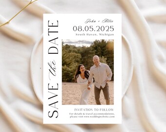 Engagement Photo Save the Date Template: Minimalist Design (Digital Template)